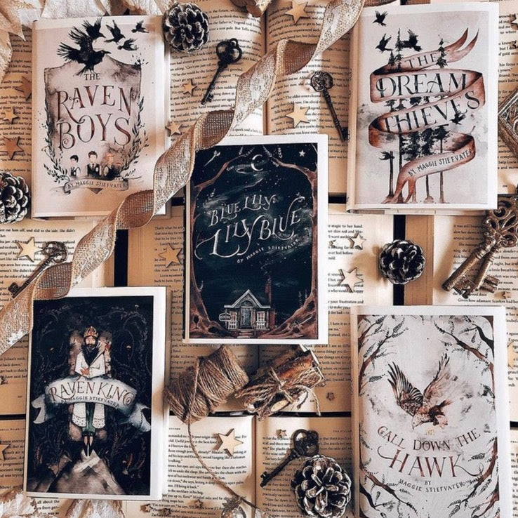 The Raven Boys, The Dream Thieves, Blue Lily Blue, The Raven King, Call Down the Hawk special edition dust jacket covers by Maggie Stiefvater